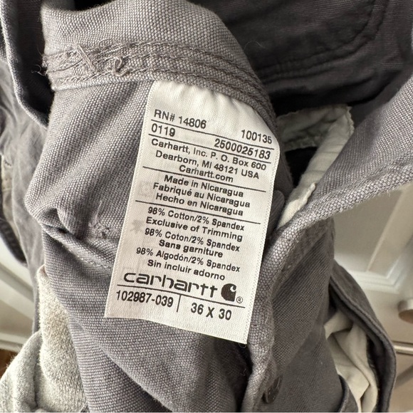 Men’s Carhartt Gray Overalls 36 x 30 RUGGED FLEX RELAXED FIT CANVAS BIB OVERALL - Picture 6 of 6